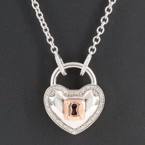 NEW Heart lock and key sterling silver, gold, and diamond pendant necklace